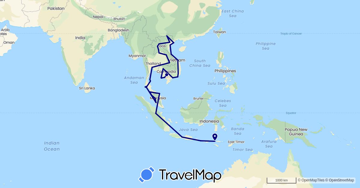 TravelMap itinerary: driving in Indonesia, Cambodia, Laos, Malaysia, Thailand, Vietnam (Asia)